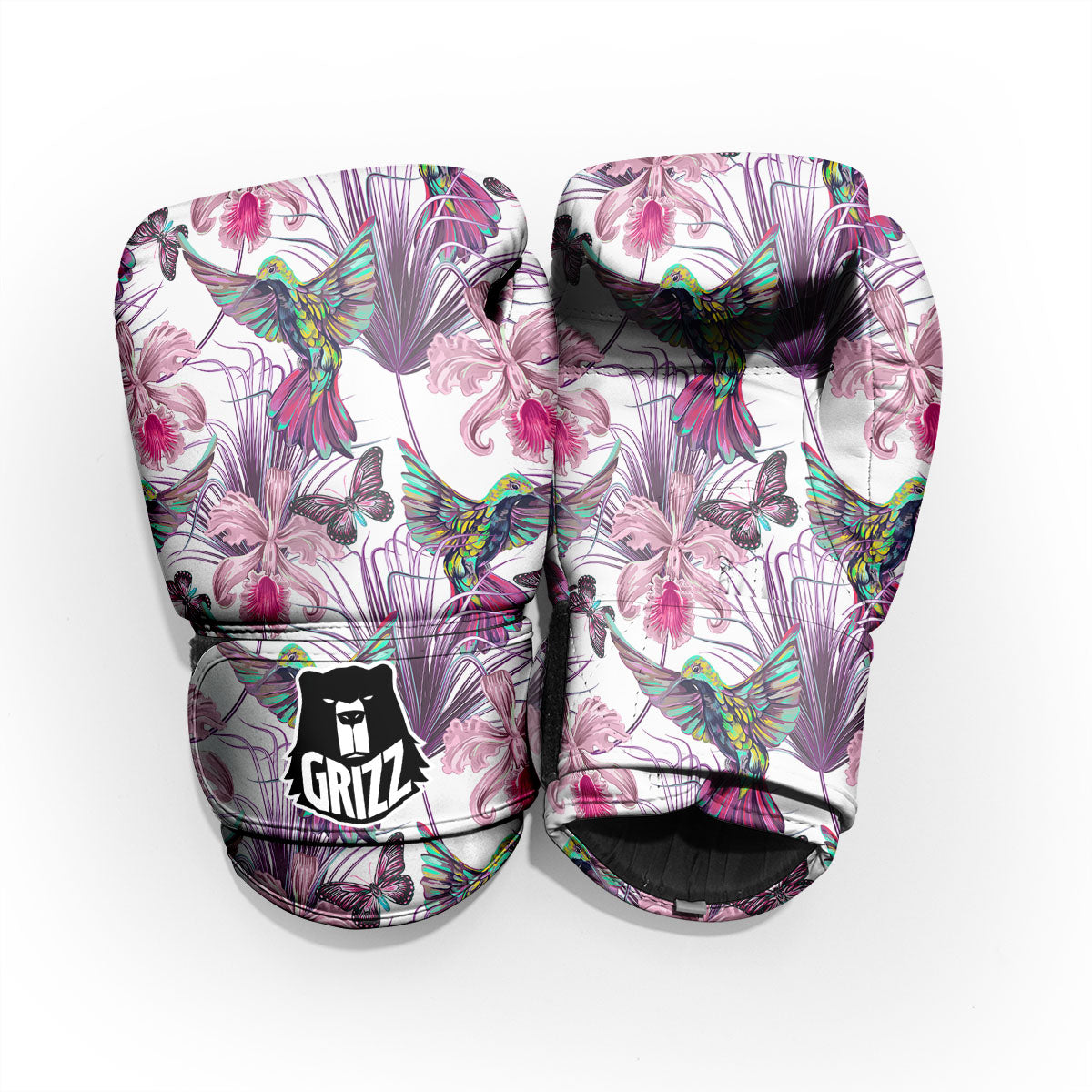 Hummingbird And Pink Flowers Print Sparring Gloves-grizzshop