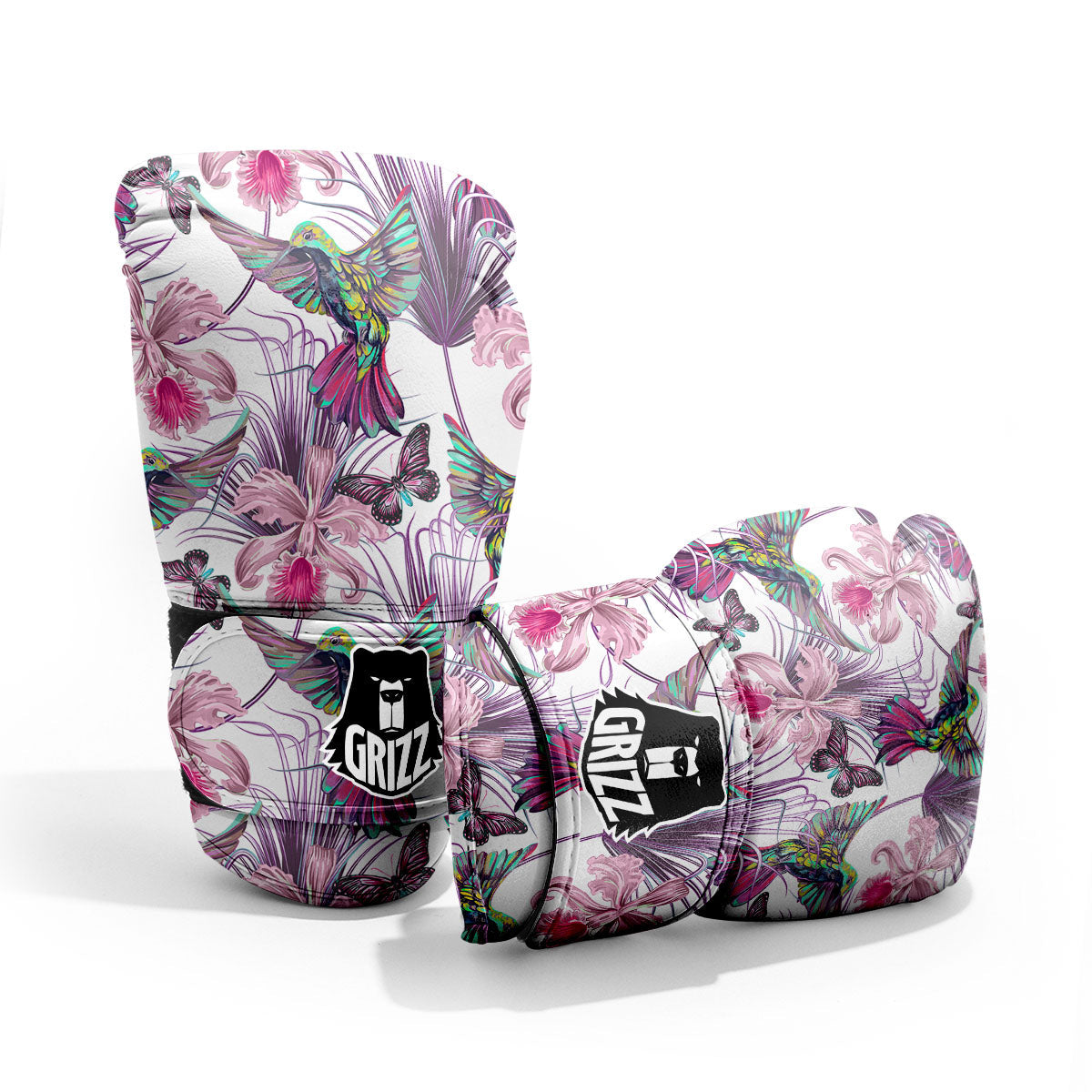 Hummingbird And Pink Flowers Print Sparring Gloves-grizzshop