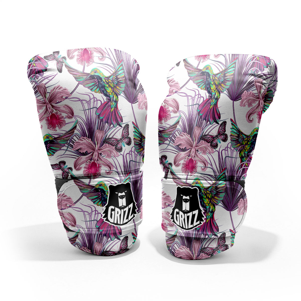Hummingbird And Pink Flowers Print Sparring Gloves-grizzshop