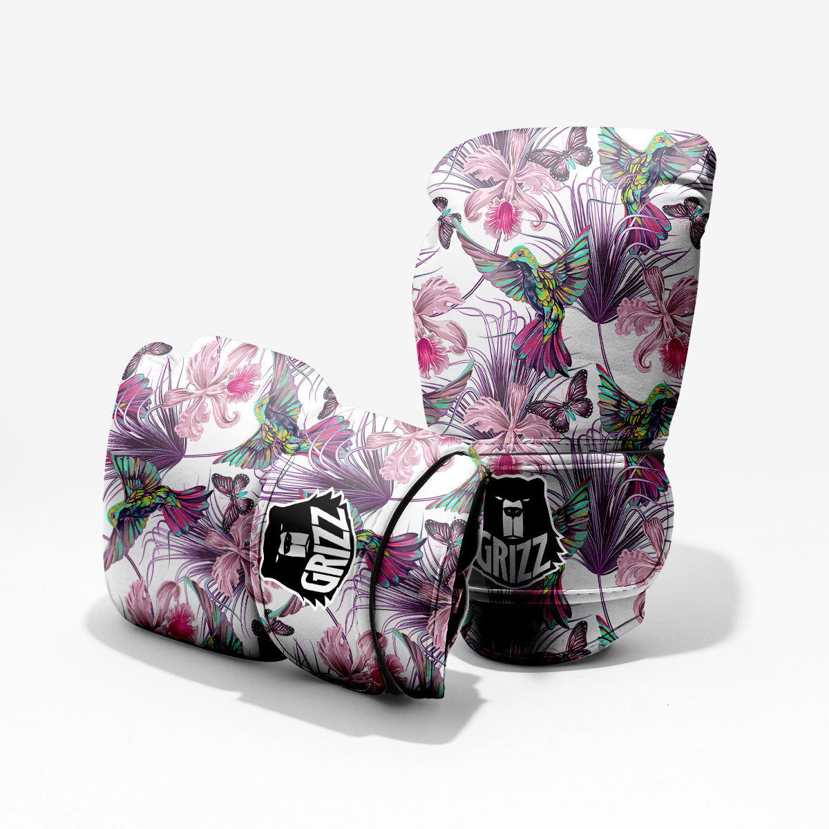 Hummingbird And Pink Flowers Print Sparring Gloves-grizzshop