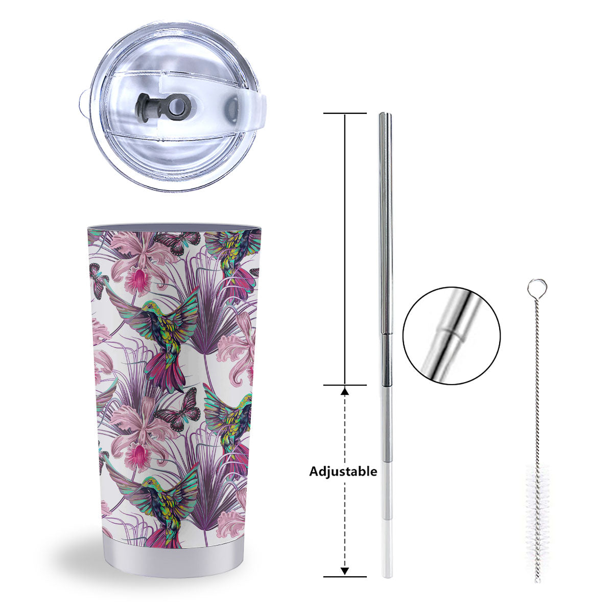 Hummingbird And Pink Flowers Print Tumbler-grizzshop