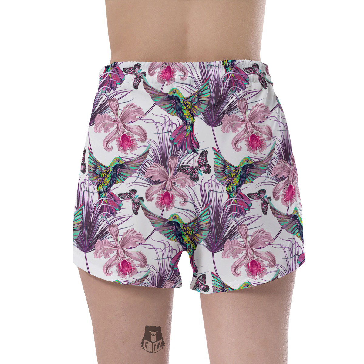 Hummingbird And Pink Flowers Print Women's Shorts-grizzshop