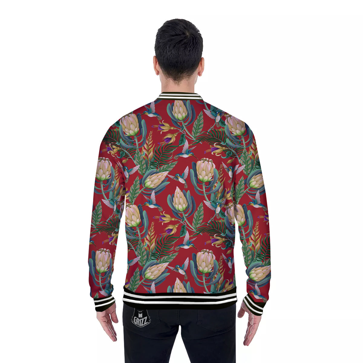 Hummingbird And Wild Flowers Print Pattern Baseball Jacket-grizzshop