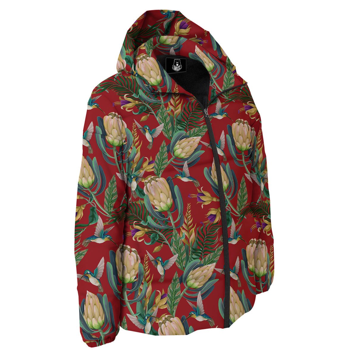Hummingbird And Wild Flowers Print Pattern Down Jacket-grizzshop