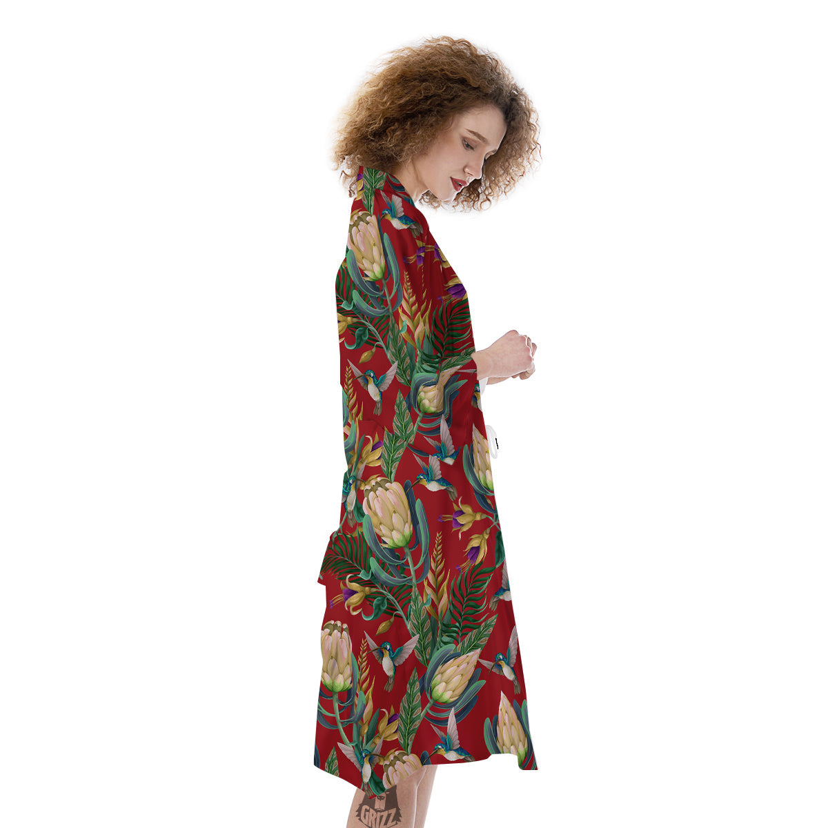 Hummingbird And Wild Flowers Print Pattern Kimono-grizzshop