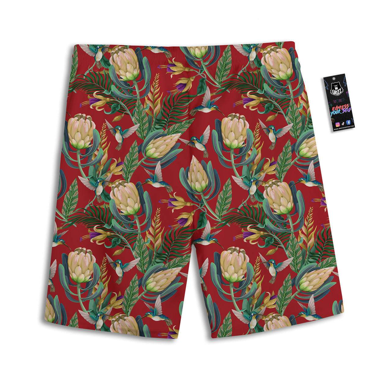 Hummingbird And Wild Flowers Print Pattern Men's Athletic Shorts