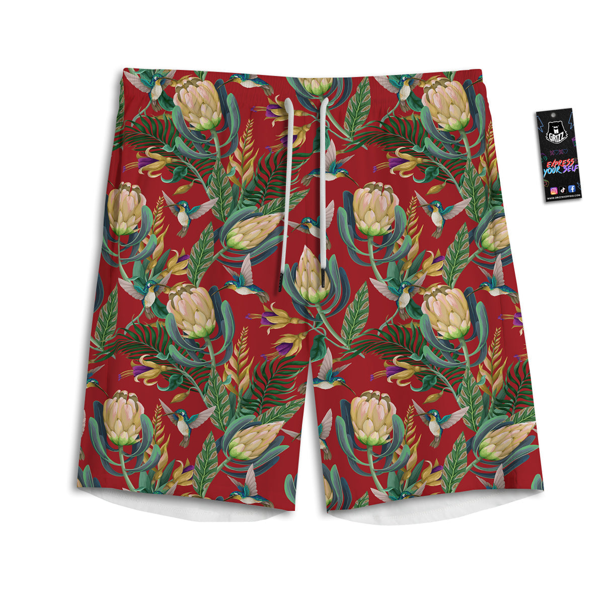Hummingbird And Wild Flowers Print Pattern Men's Athletic Shorts-grizzshop