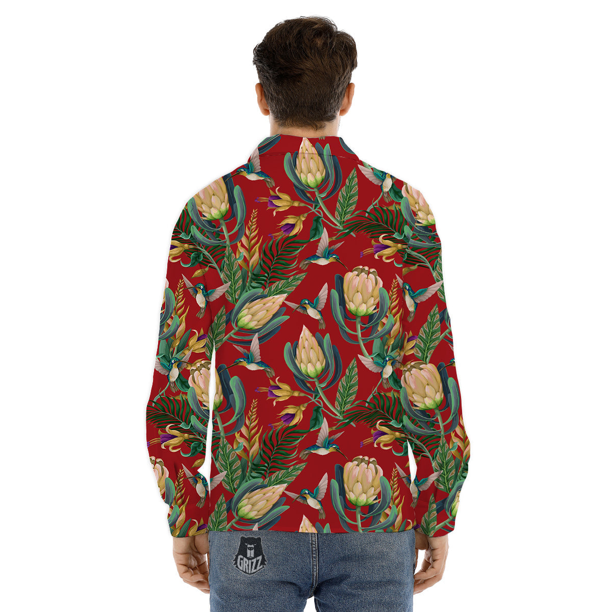 Hummingbird And Wild Flowers Print Pattern Men's Dress Shirts-grizzshop