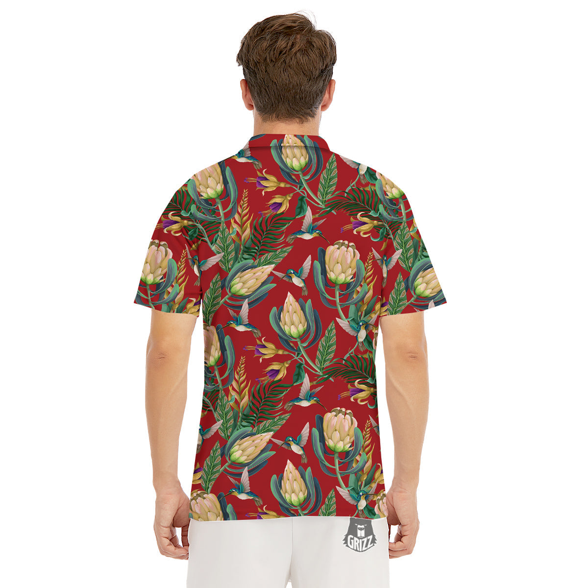 Hummingbird And Wild Flowers Print Pattern Men's Golf Shirts-grizzshop