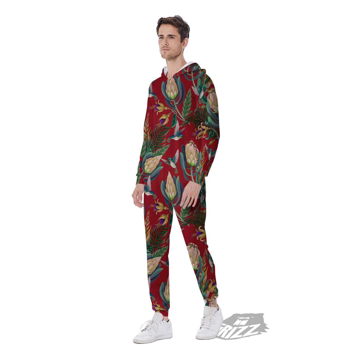 Hummingbird And Wild Flowers Print Pattern Men's Jumpsuit-grizzshop