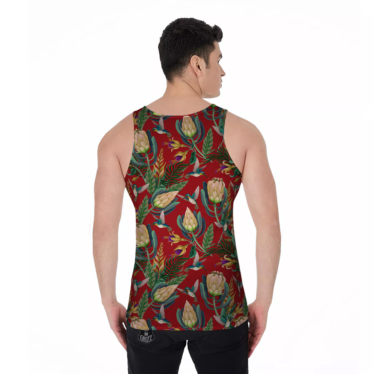 Hummingbird And Wild Flowers Print Pattern Men's Tank Top-grizzshop