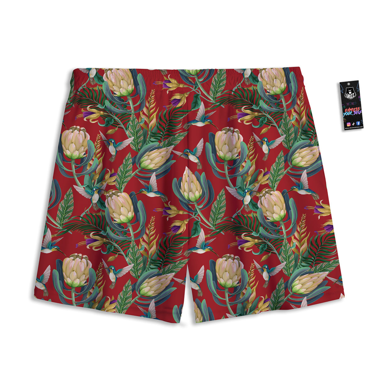 Hummingbird And Wild Flowers Print Pattern Mesh Shorts-grizzshop