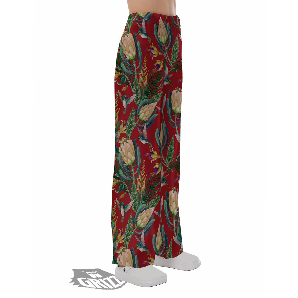 Hummingbird And Wild Flowers Print Pattern Pajama Pants-grizzshop