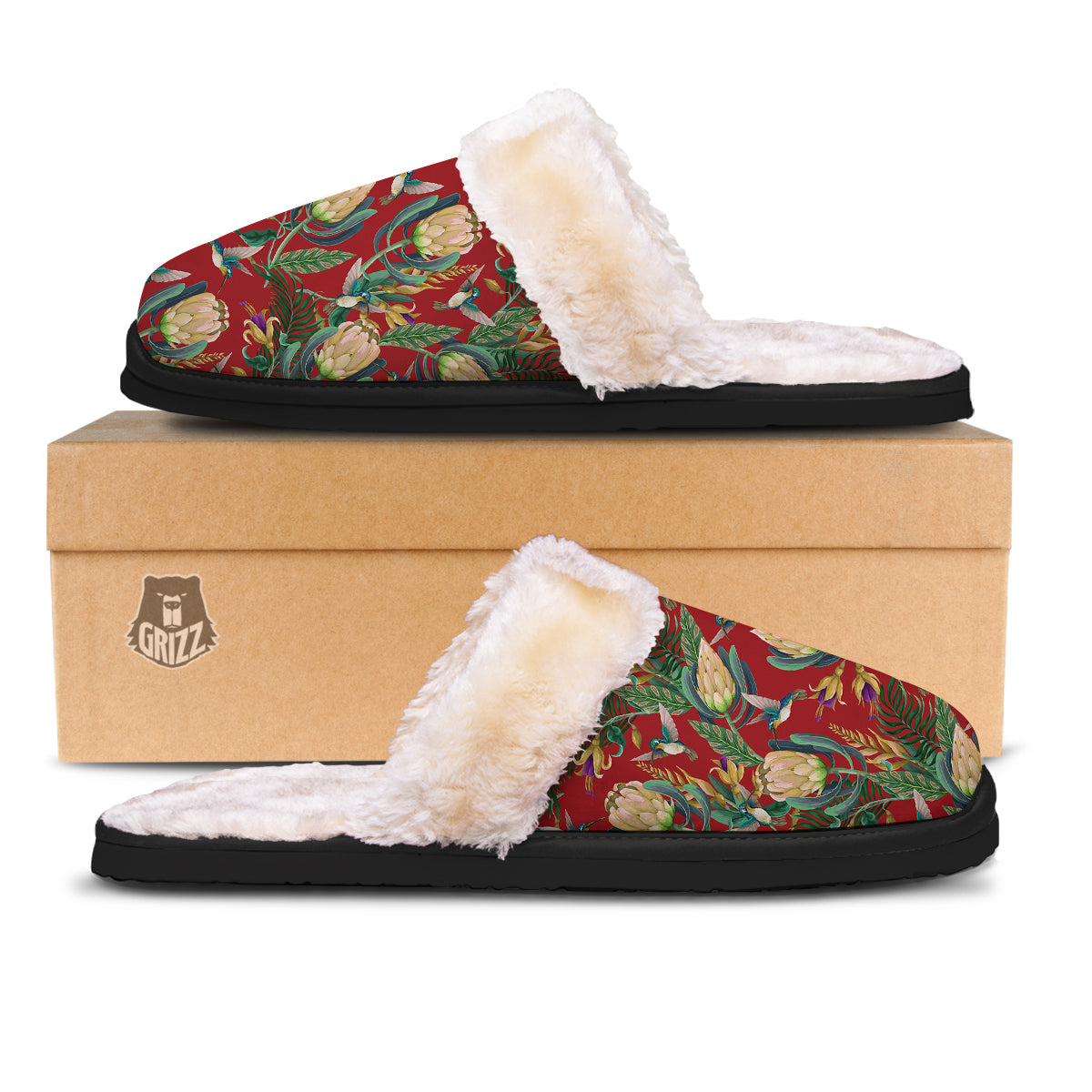 Hummingbird And Wild Flowers Print Pattern Slippers-grizzshop