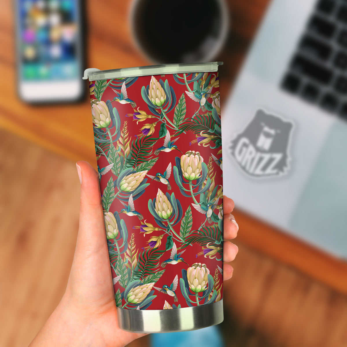 Hummingbird And Wild Flowers Print Pattern Tumbler-grizzshop