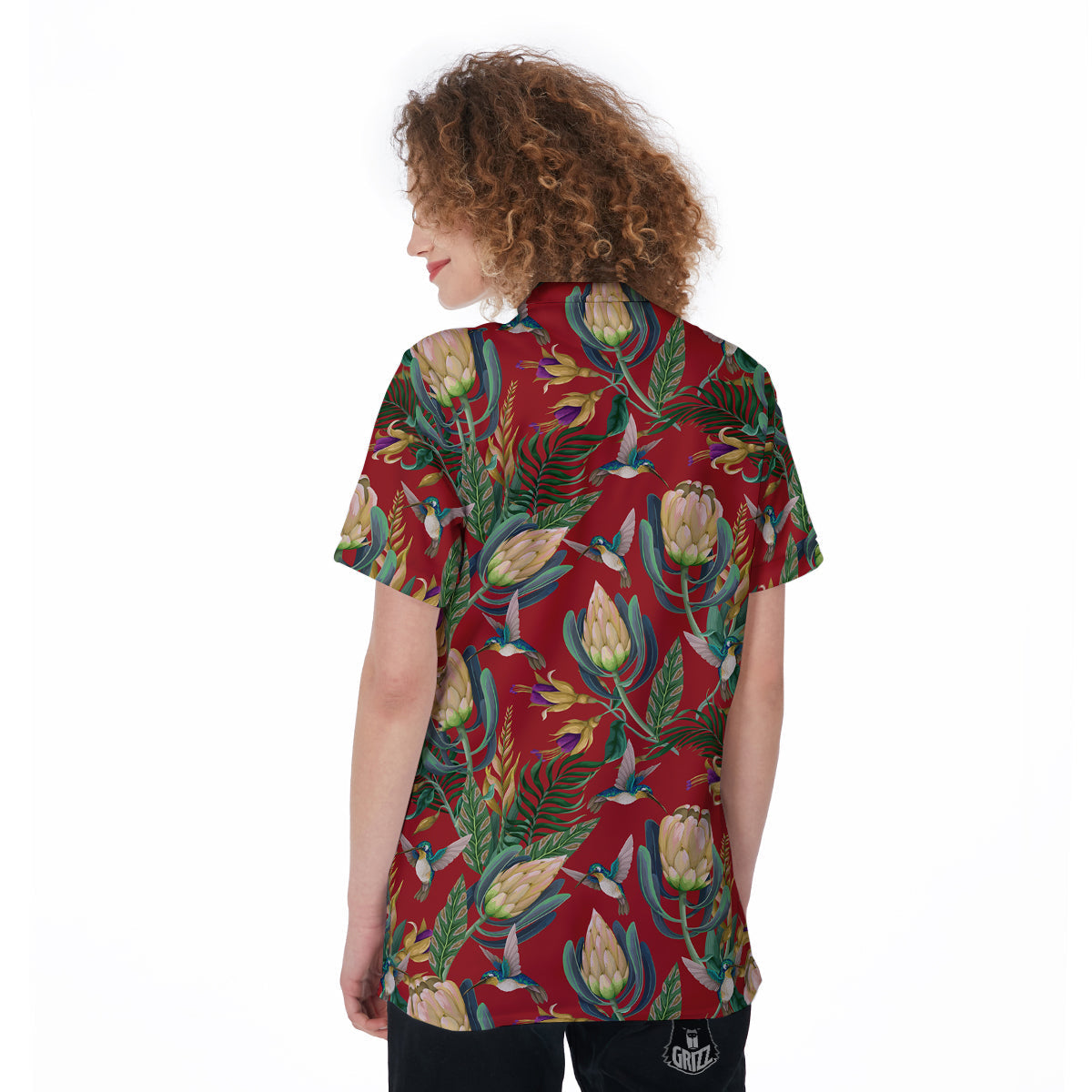 Hummingbird And Wild Flowers Print Pattern Women's Golf Shirts-grizzshop