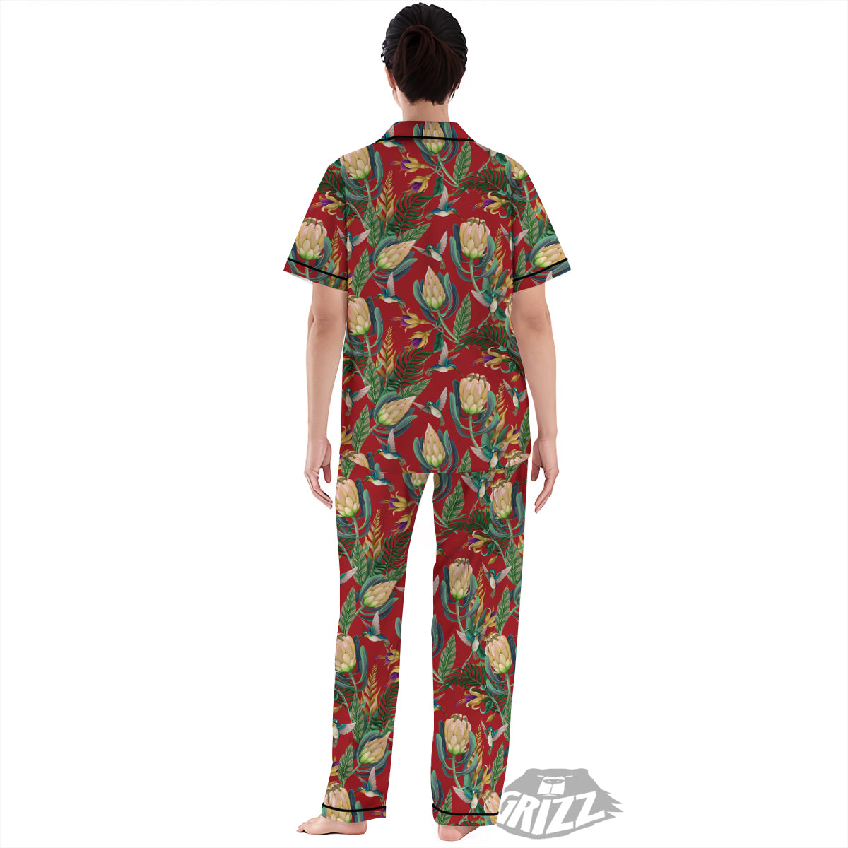 Hummingbird And Wild Flowers Print Pattern Women's Pajamas Set-grizzshop