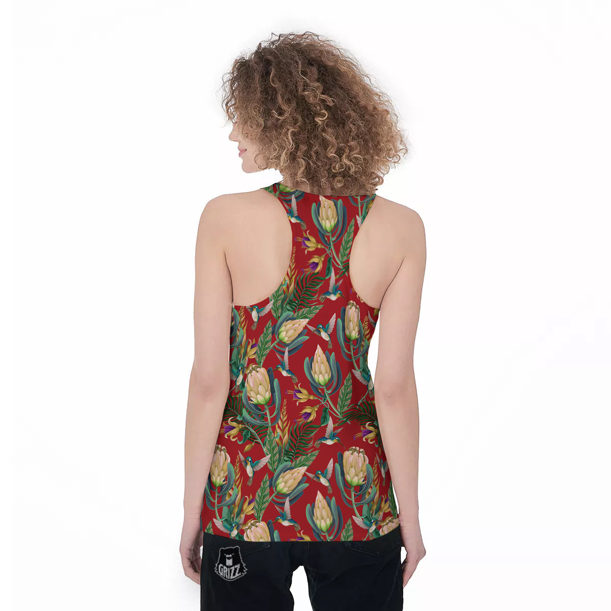 Hummingbird And Wild Flowers Print Pattern Women's Racerback Tank Top-grizzshop