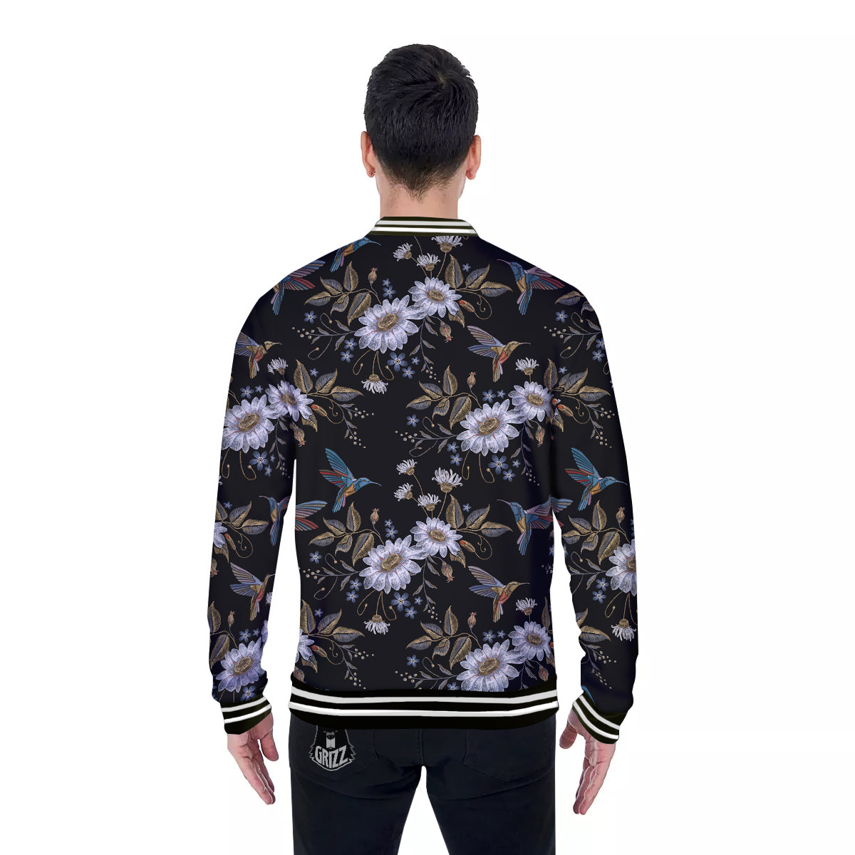 Hummingbird Floral Vintage Print Pattern Baseball Jacket-grizzshop
