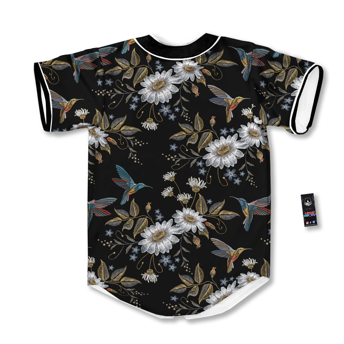 Hummingbird Floral Vintage Print Pattern Baseball Jersey-grizzshop