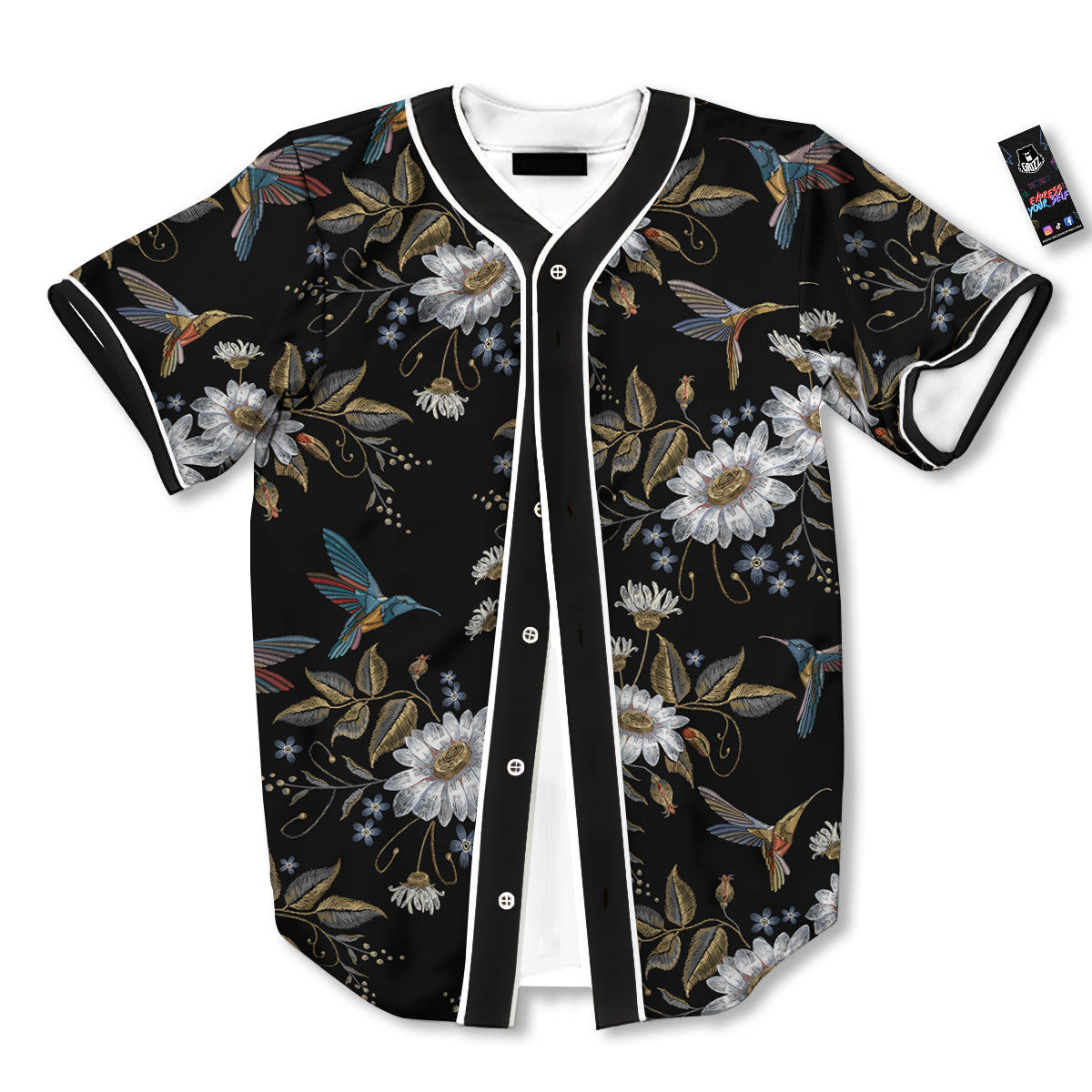 Hummingbird Floral Vintage Print Pattern Baseball Jersey-grizzshop