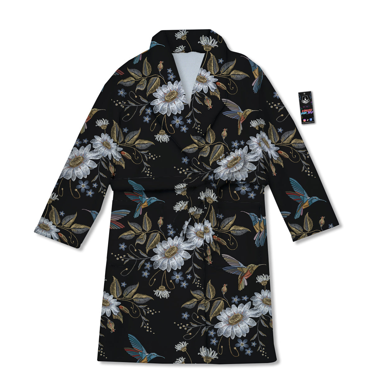 Hummingbird Floral Vintage Print Pattern Bathrobe-grizzshop
