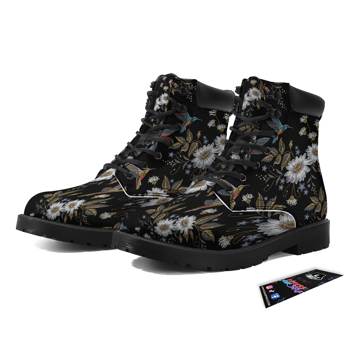 Hummingbird Floral Vintage Print Pattern Boots-grizzshop