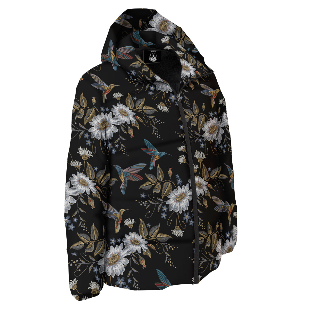 Hummingbird Floral Vintage Print Pattern Down Jacket-grizzshop