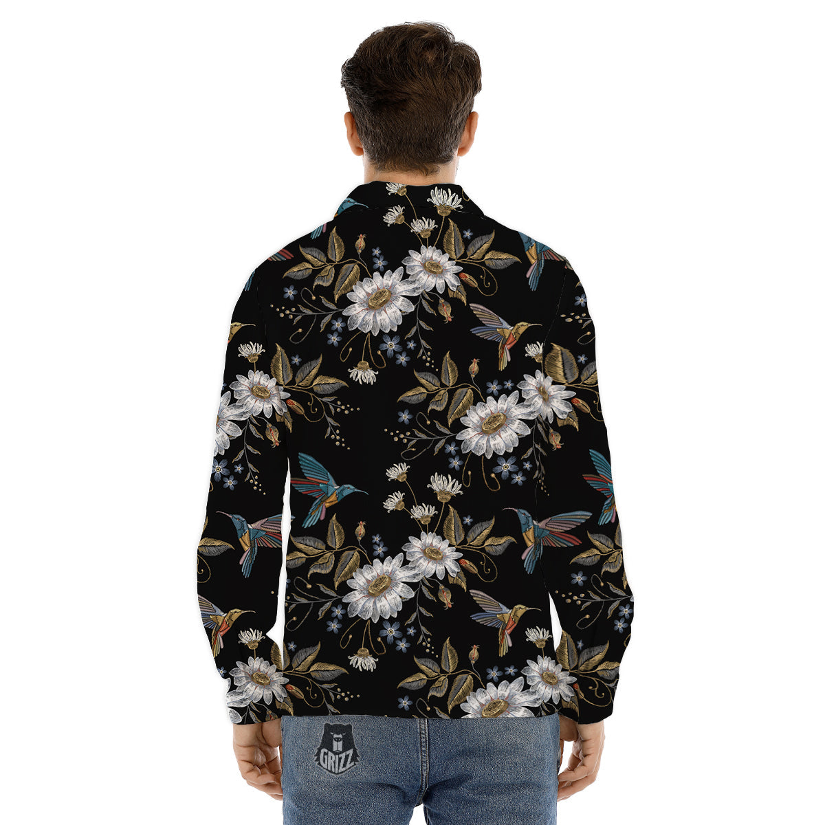 Hummingbird Floral Vintage Print Pattern Men's Dress Shirts-grizzshop
