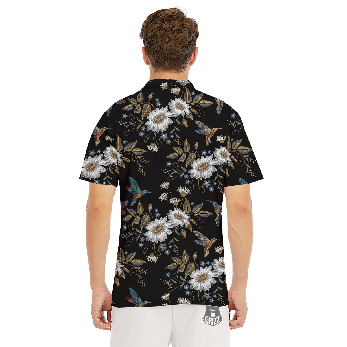 Hummingbird Floral Vintage Print Pattern Men's Golf Shirts-grizzshop