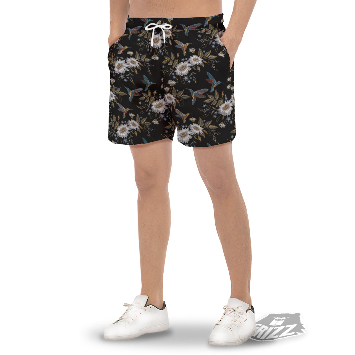 Hummingbird Floral Vintage Print Pattern Men's Gym Shorts-grizzshop