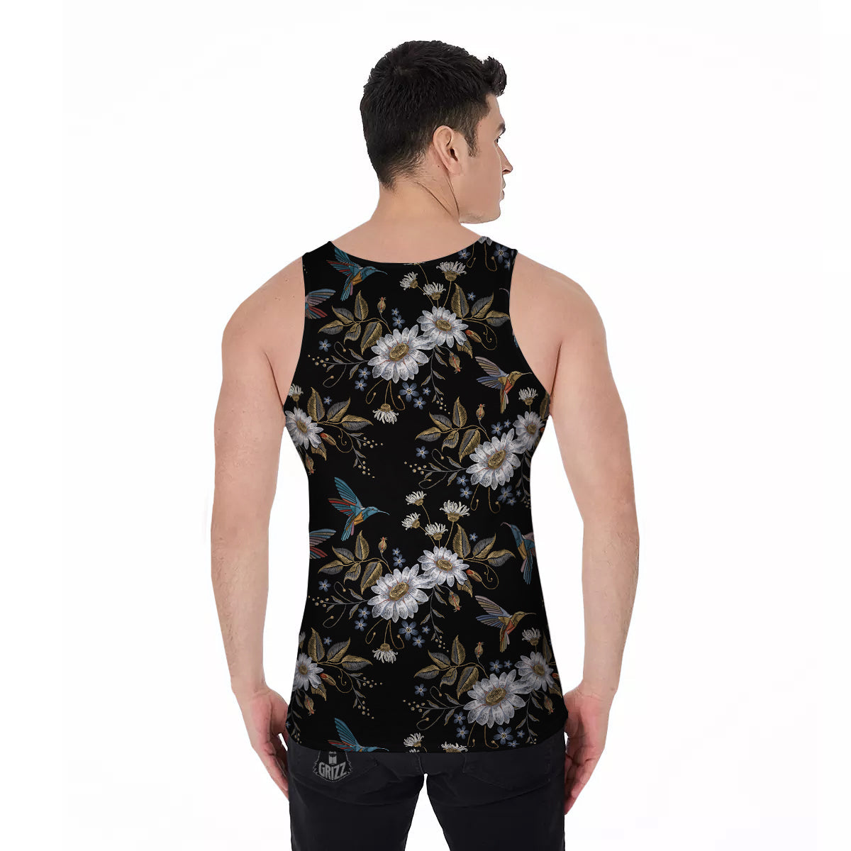 Hummingbird Floral Vintage Print Pattern Men's Tank Top-grizzshop