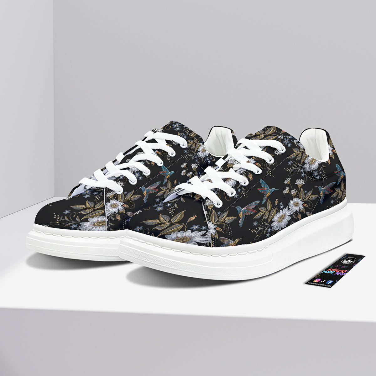 Hummingbird Floral Vintage Print Pattern Platform Shoes-grizzshop
