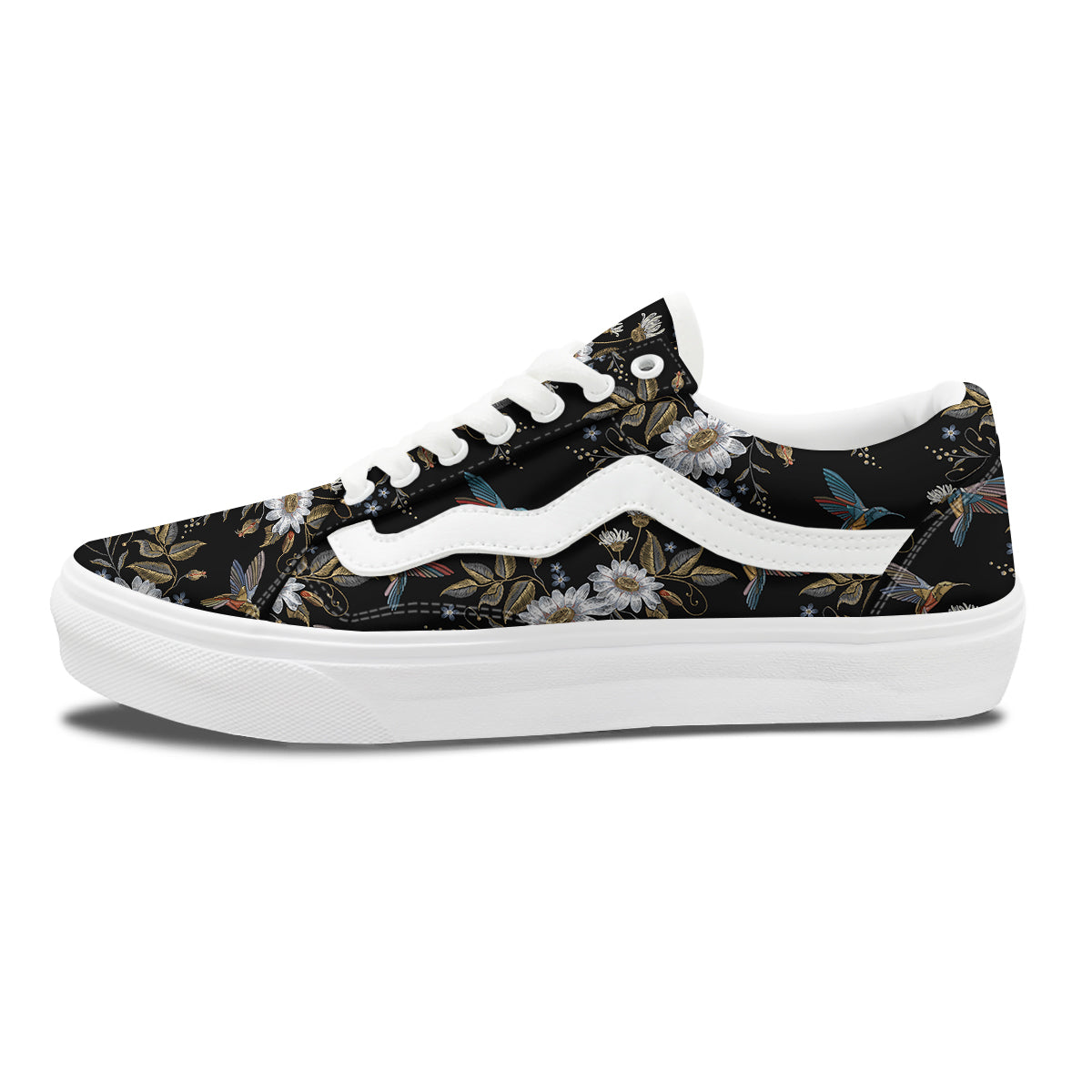 Hummingbird Floral Vintage Print Pattern Skate Shoes-grizzshop