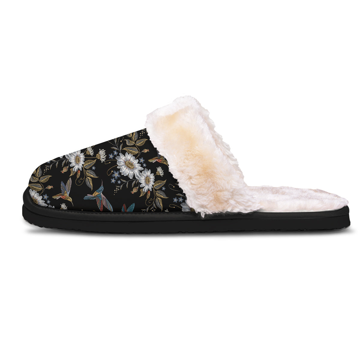 Hummingbird Floral Vintage Print Pattern Slippers-grizzshop