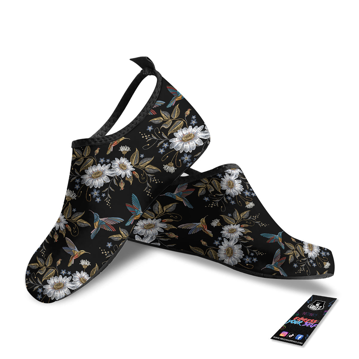 Hummingbird Floral Vintage Print Pattern Water Shoes-grizzshop