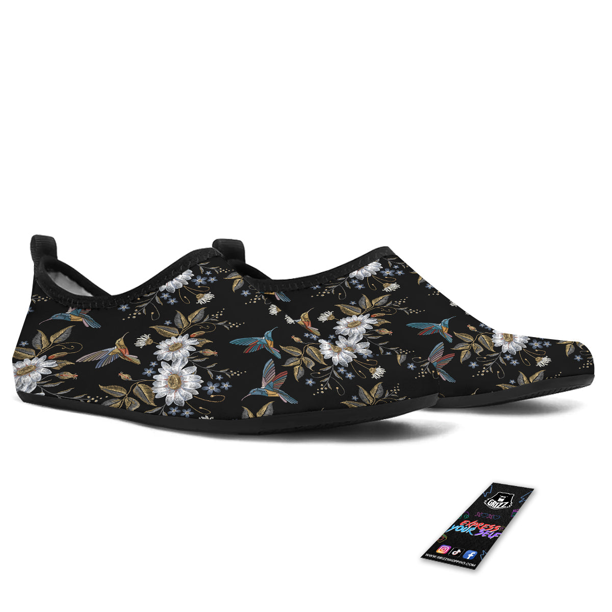 Hummingbird Floral Vintage Print Pattern Water Shoes-grizzshop