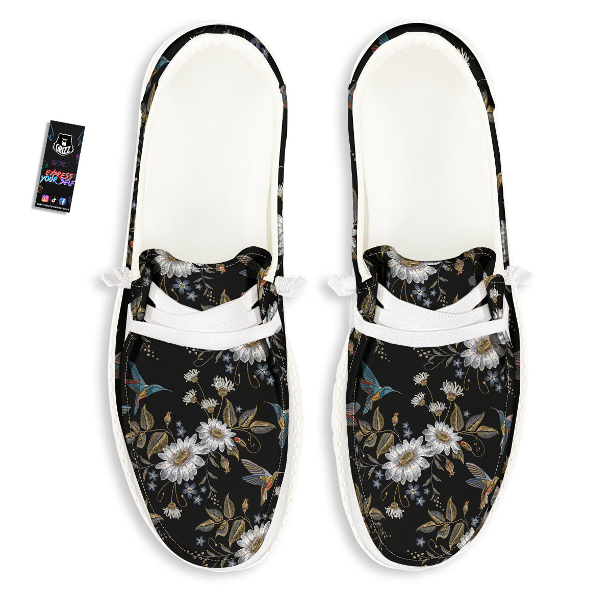 Hummingbird Floral Vintage Print Pattern White Loafers-grizzshop
