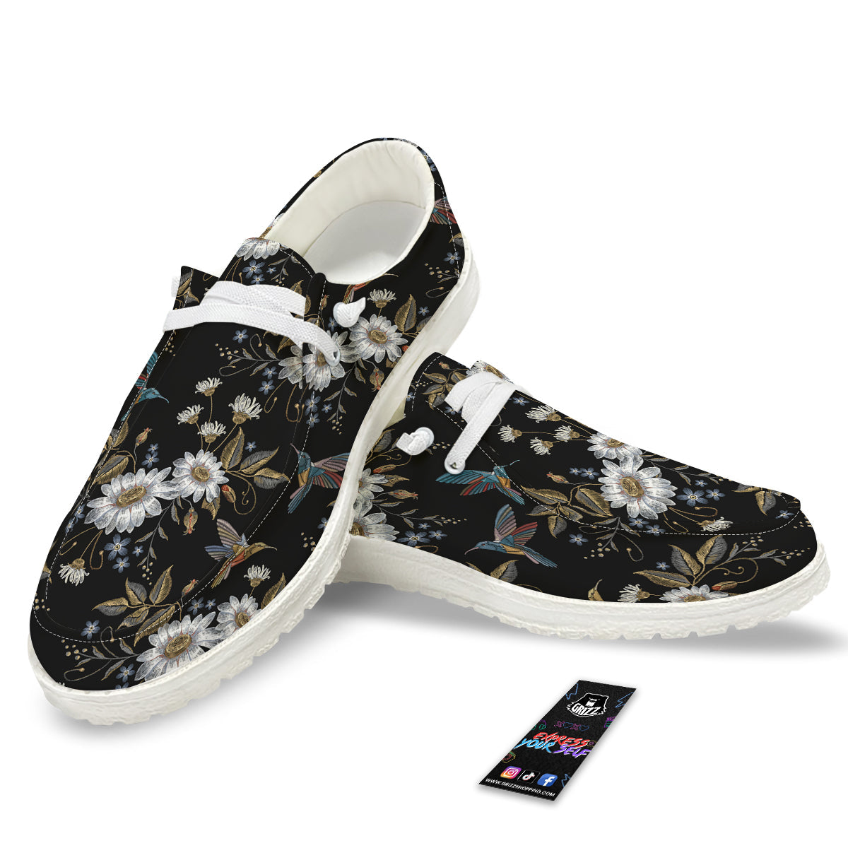 Hummingbird Floral Vintage Print Pattern White Loafers-grizzshop