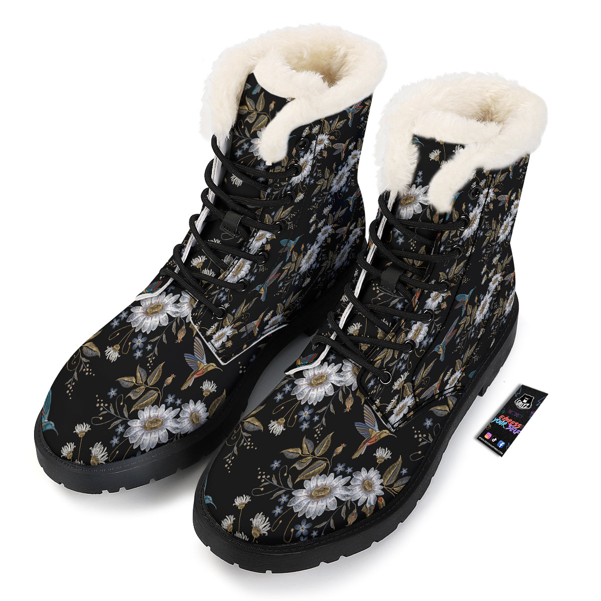 Hummingbird Floral Vintage Print Pattern Winter Boots-grizzshop