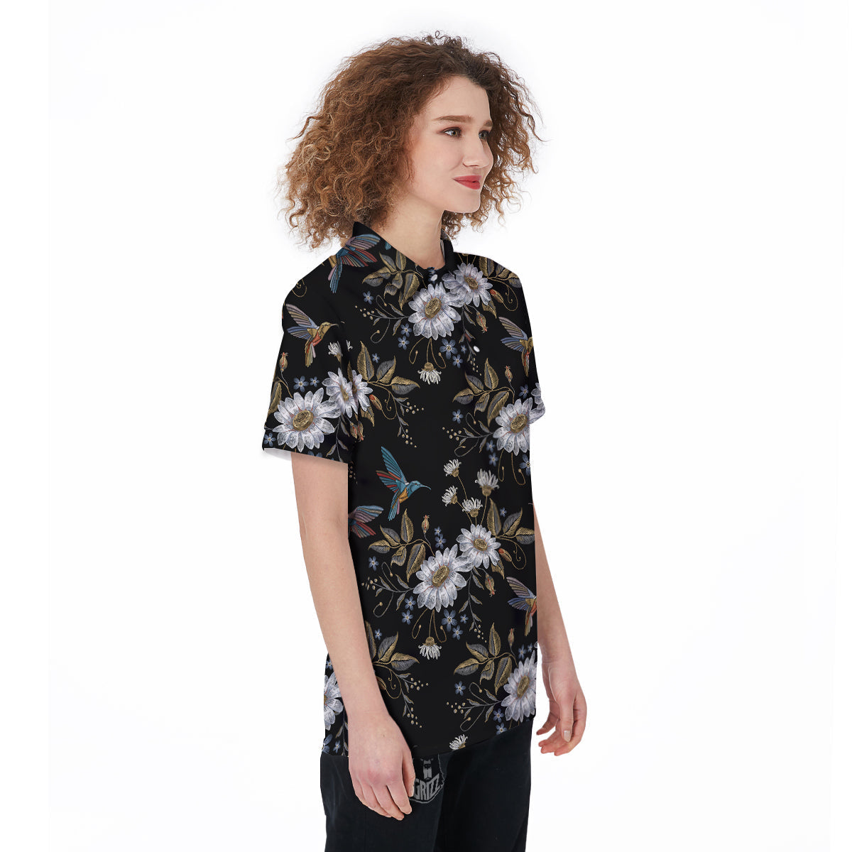 Hummingbird Floral Vintage Print Pattern Women's Golf Shirts-grizzshop
