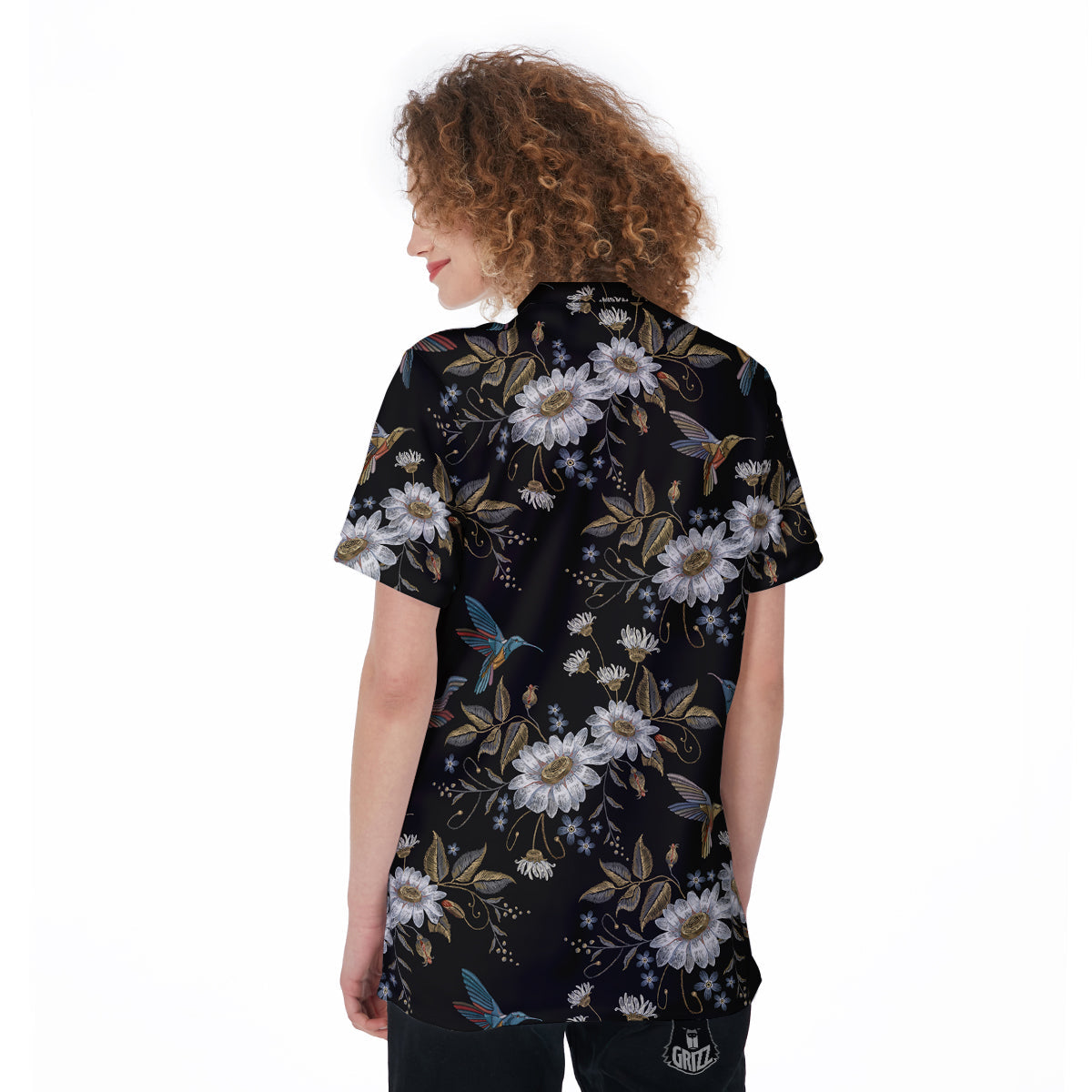 Hummingbird Floral Vintage Print Pattern Women's Golf Shirts-grizzshop