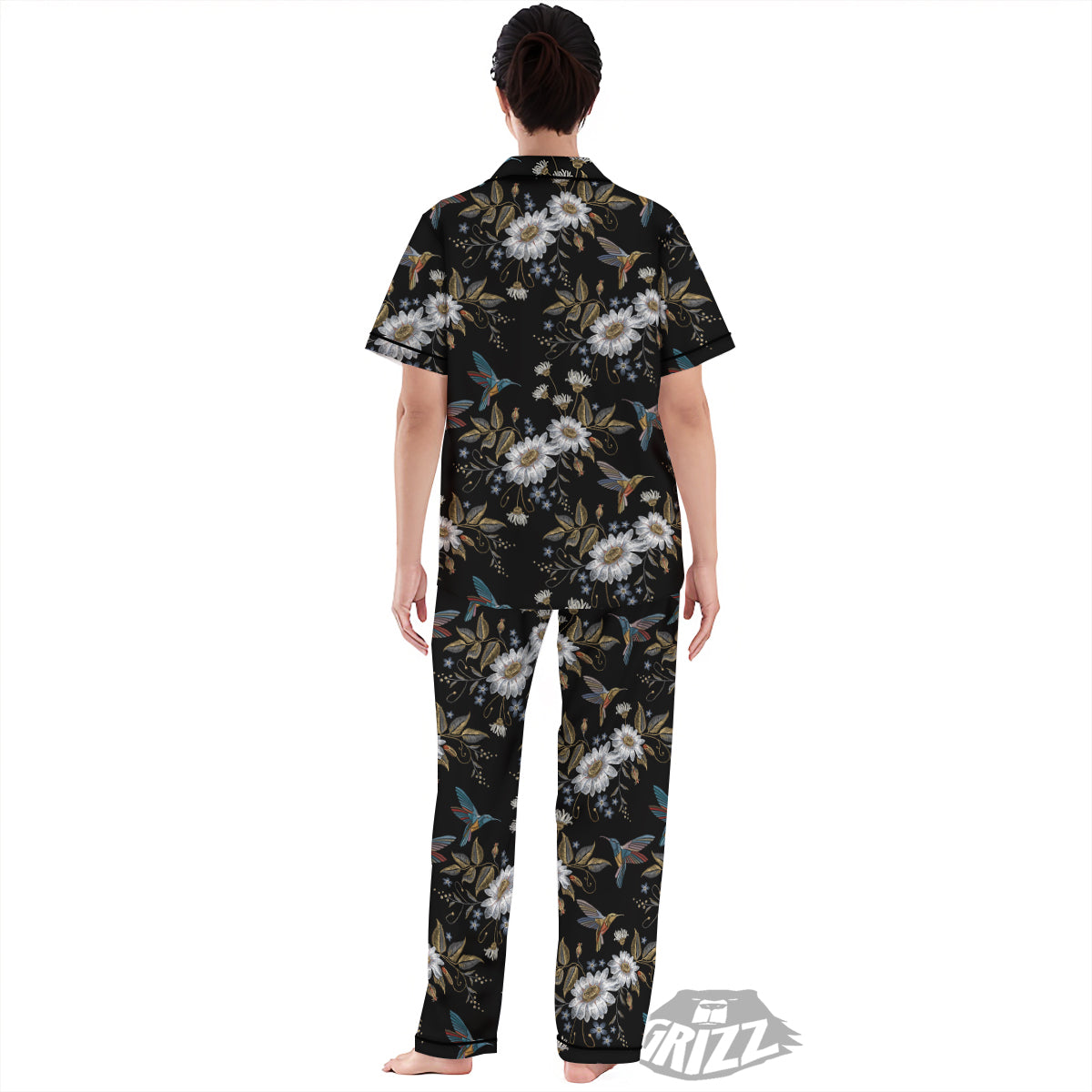 Hummingbird Floral Vintage Print Pattern Women's Pajamas Set-grizzshop