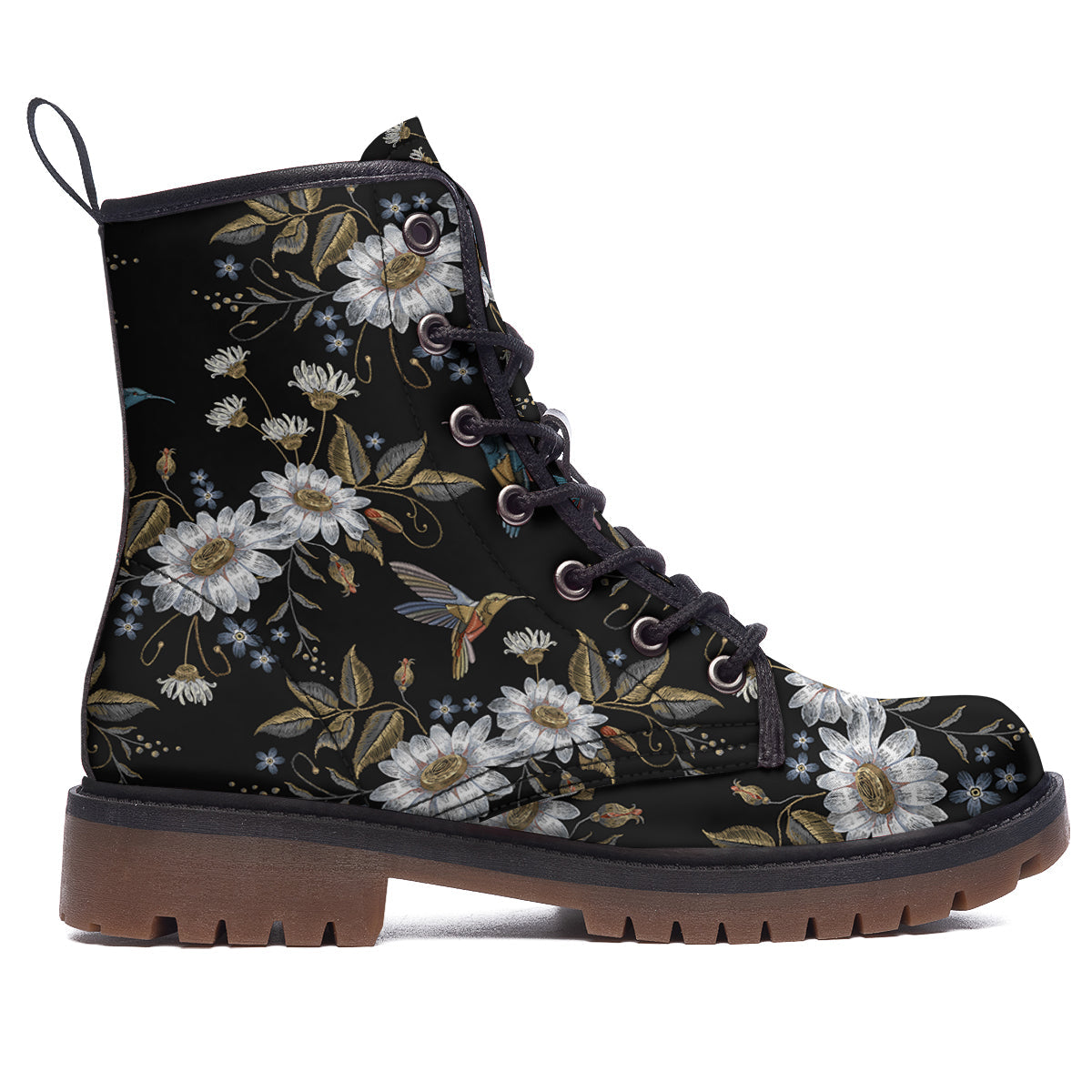 Hummingbird Floral Vintage Print Pattern Work Boots-grizzshop