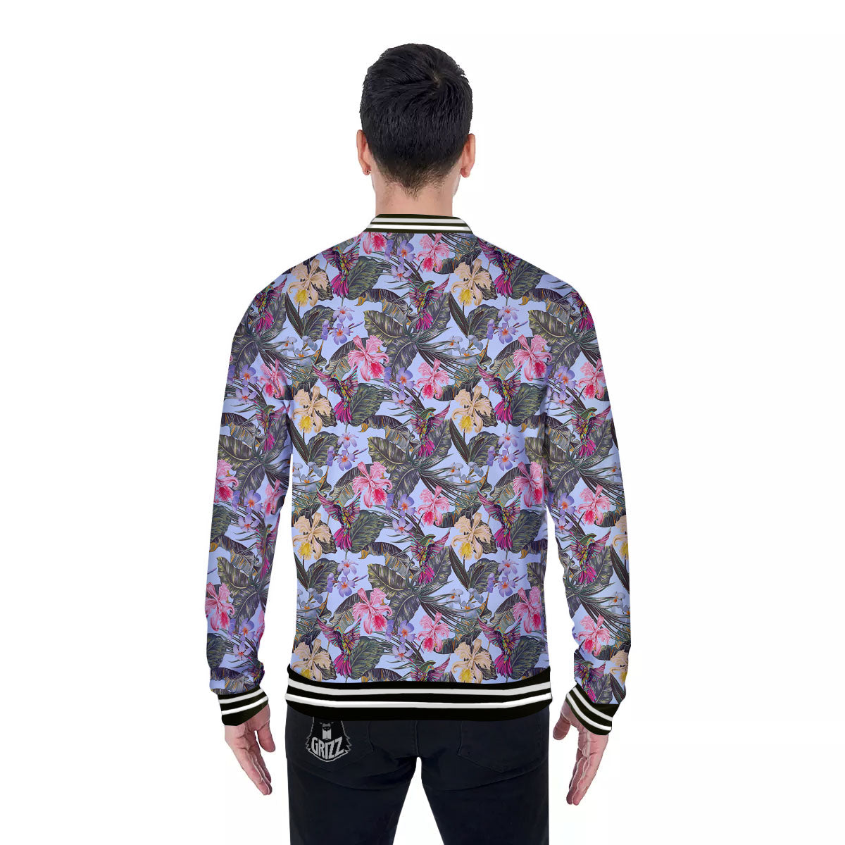 Hummingbird Tropical Print Pattern Baseball Jacket-grizzshop
