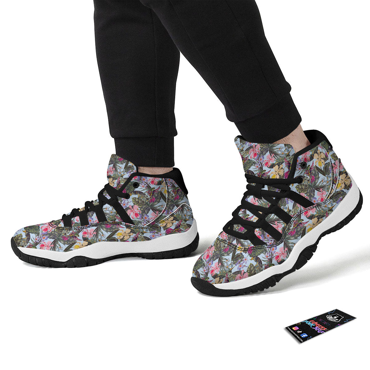 Hummingbird Tropical Print Pattern Black Bball Shoes-grizzshop