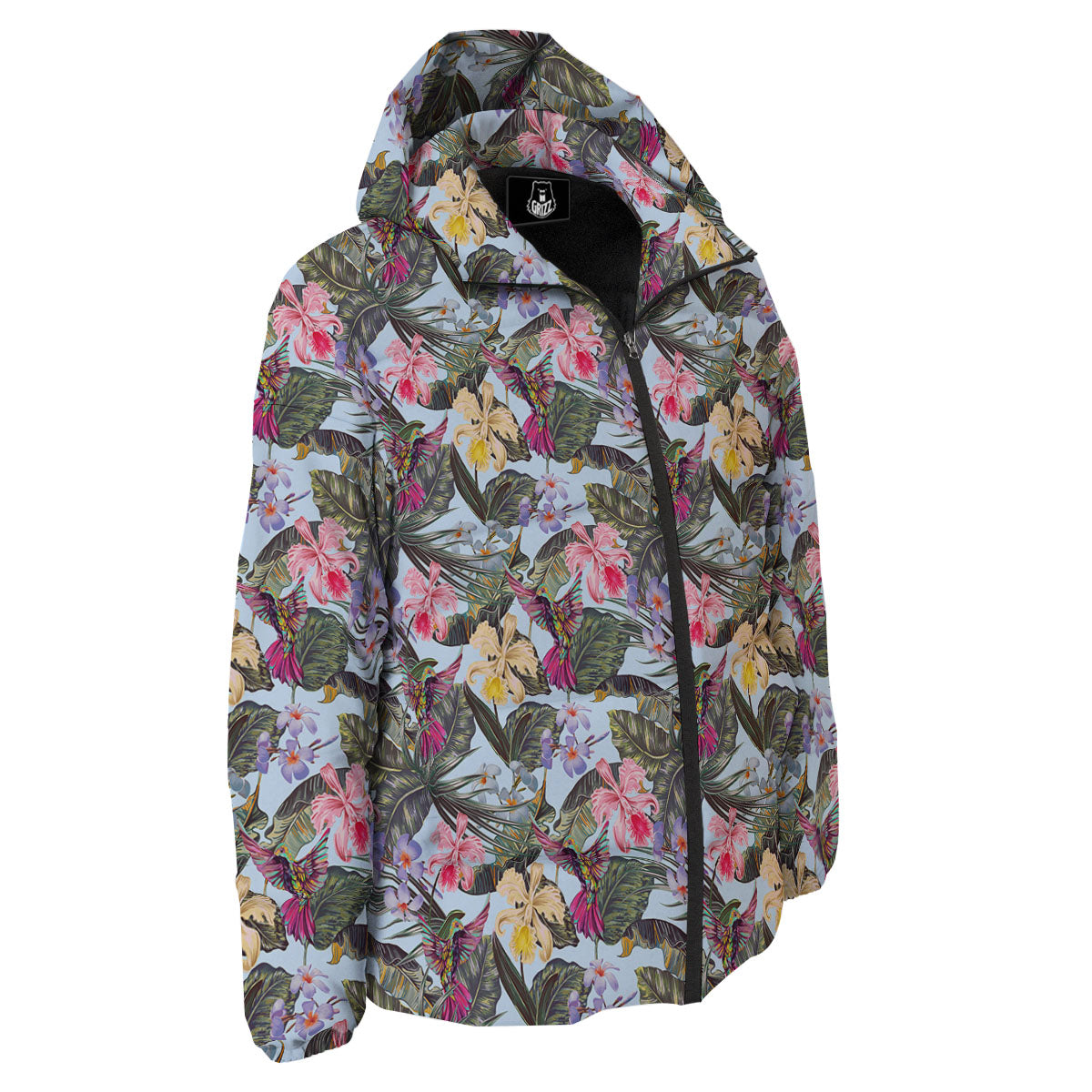 Hummingbird Tropical Print Pattern Down Jacket-grizzshop