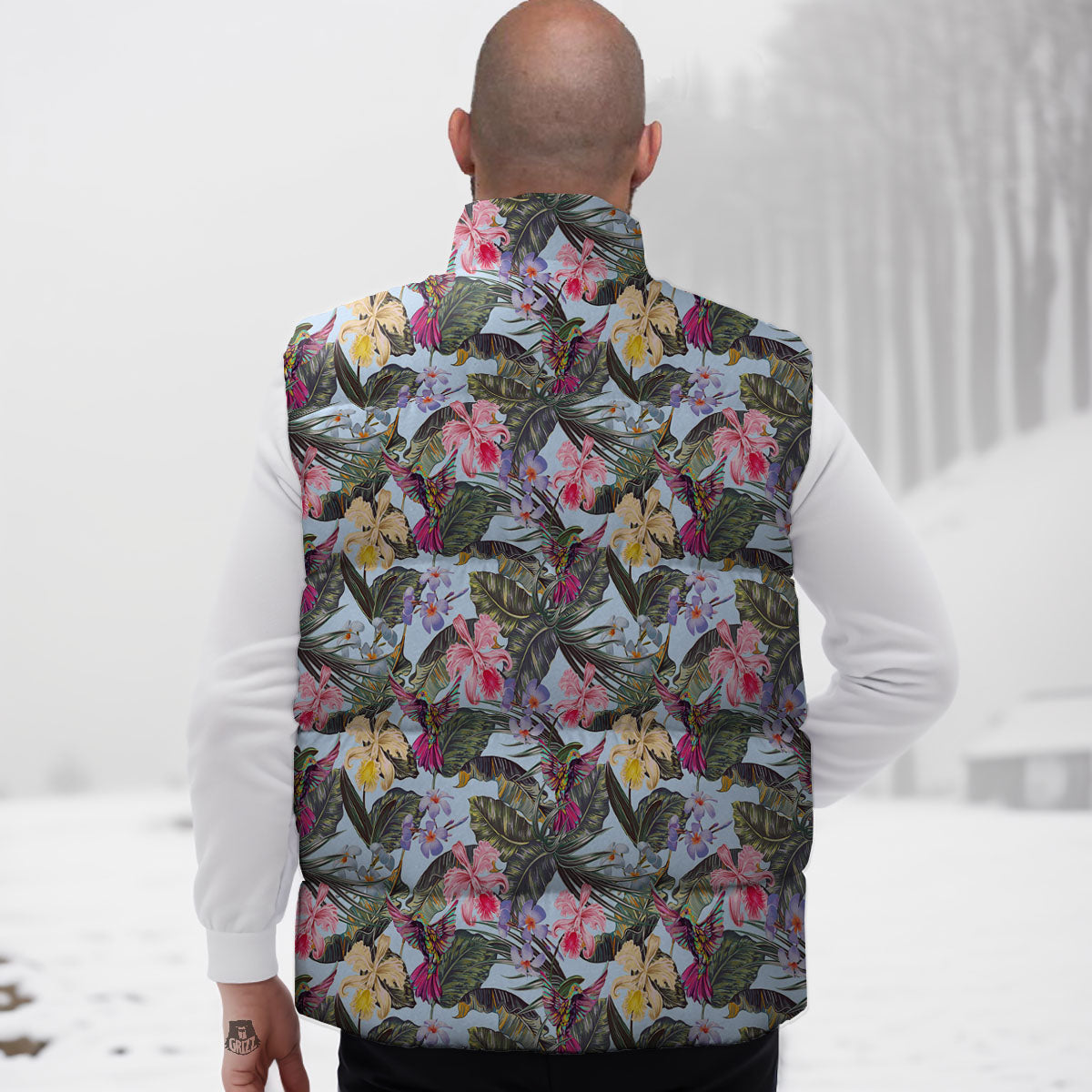 Hummingbird Tropical Print Pattern Down Vest-grizzshop