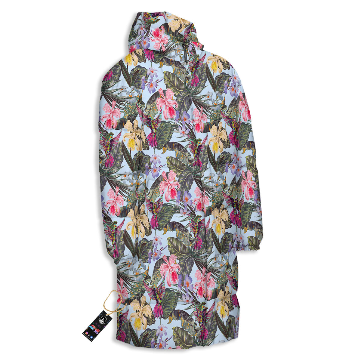 Hummingbird Tropical Print Pattern Long Down Jacket-grizzshop
