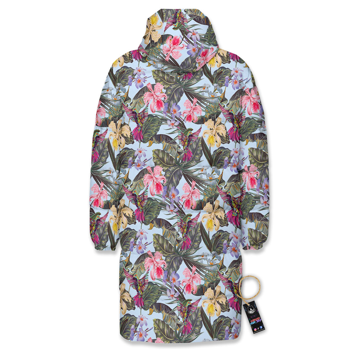 Hummingbird Tropical Print Pattern Long Down Jacket-grizzshop